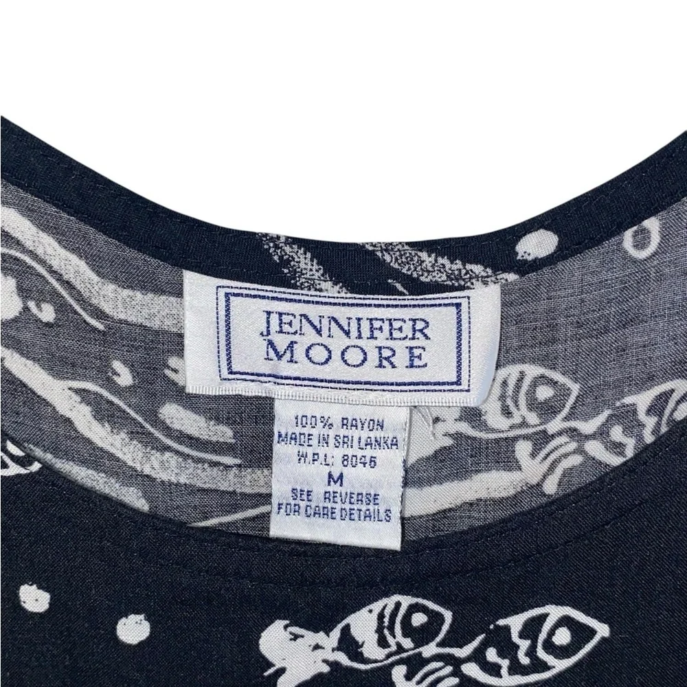 vintage 90s jennifer Moore black white Fish print tank dress vacation  coastal